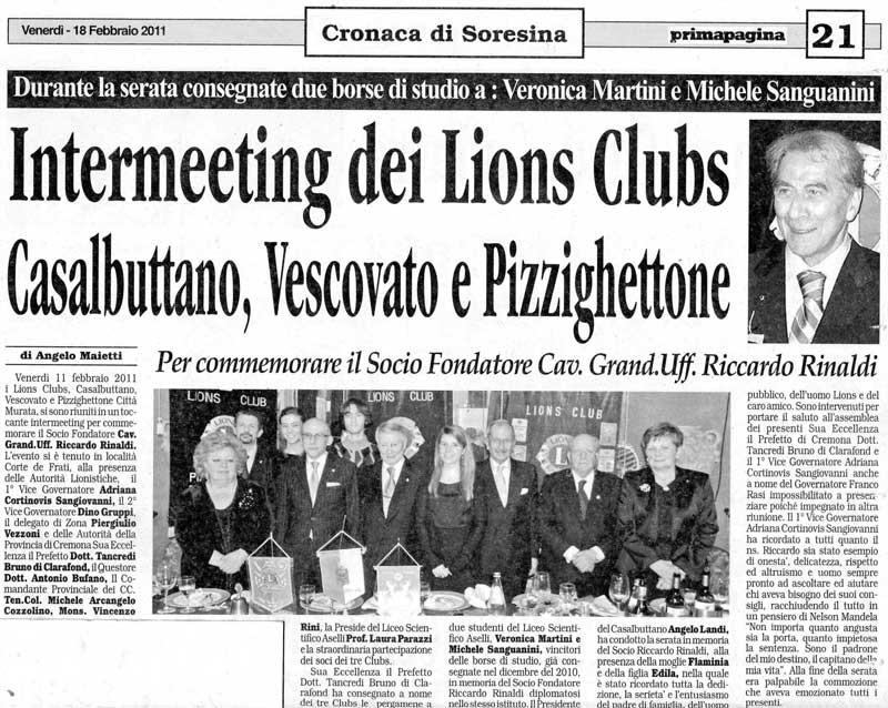 11 febbraio 2011 - Intermeeting commemorativo del Lions Riccardo Rinaldi